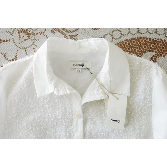 Samuji White Cotty Long Sleeve BD Top 34 2 NWT - Picture 4 of 11